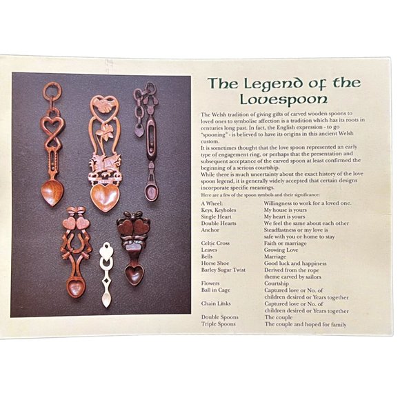 Vintage NWT Welsh Hand-Carved Lovespoon & 100% Cotton Printed Tea Towel Set - Picture 4 of 10